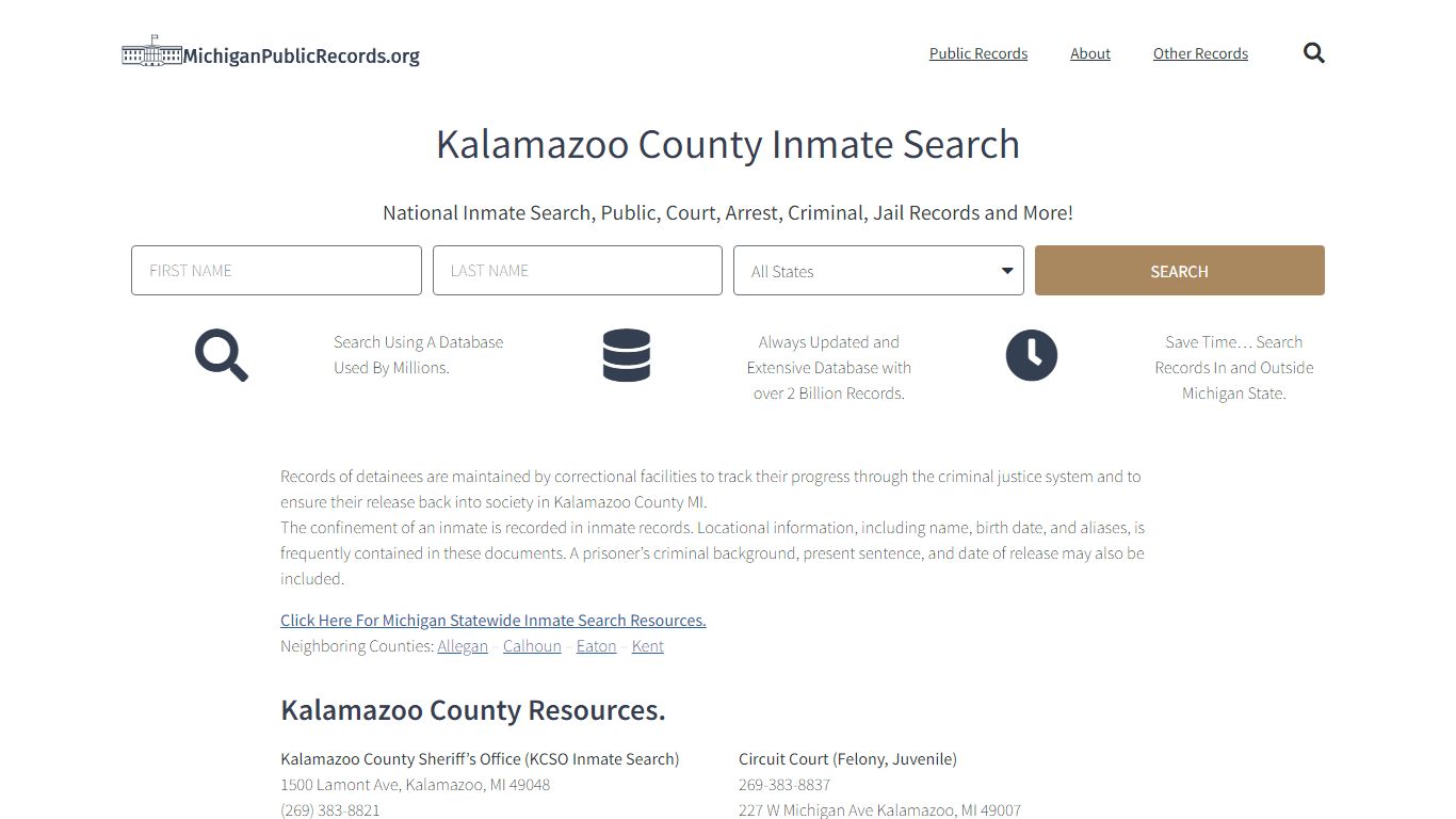 Kalamazoo County Inmate Search - KCSO Current & Past Jail Records